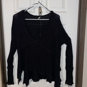 Free People Black Distressed Knit Sweater